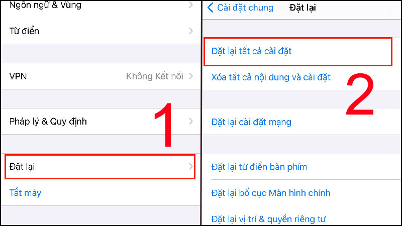 Chọn Đặt lại tất cả cài đặt 